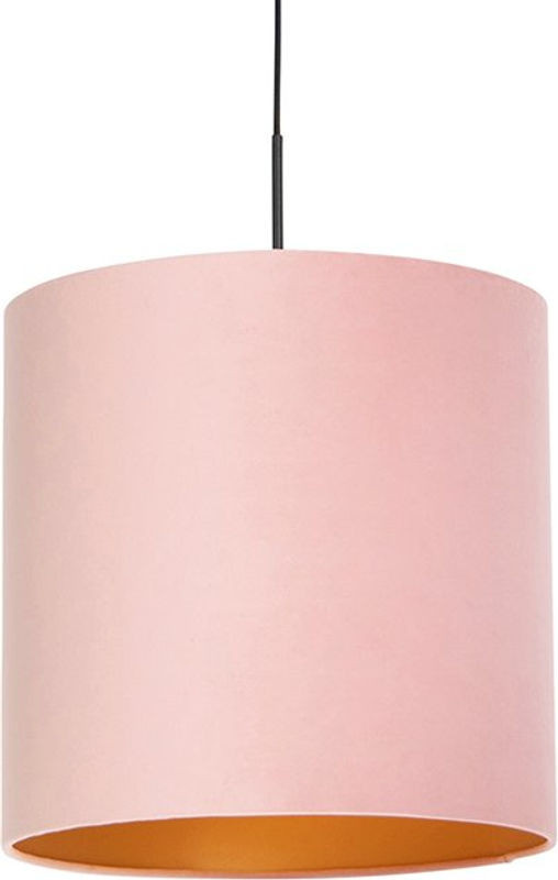 QAZQA Pendelleuchte mit Samtschirm in Rosa und Details in Schwarz, Durchmesser: 40 cm - Bild 1