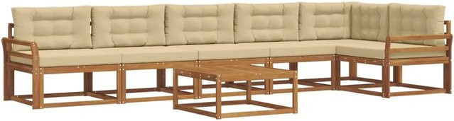 vidaXL Outdoor-Sofagarnitur 7-teilig aus Akazienholz in Natur mit beigen Kissen in L-Form - Bild 1