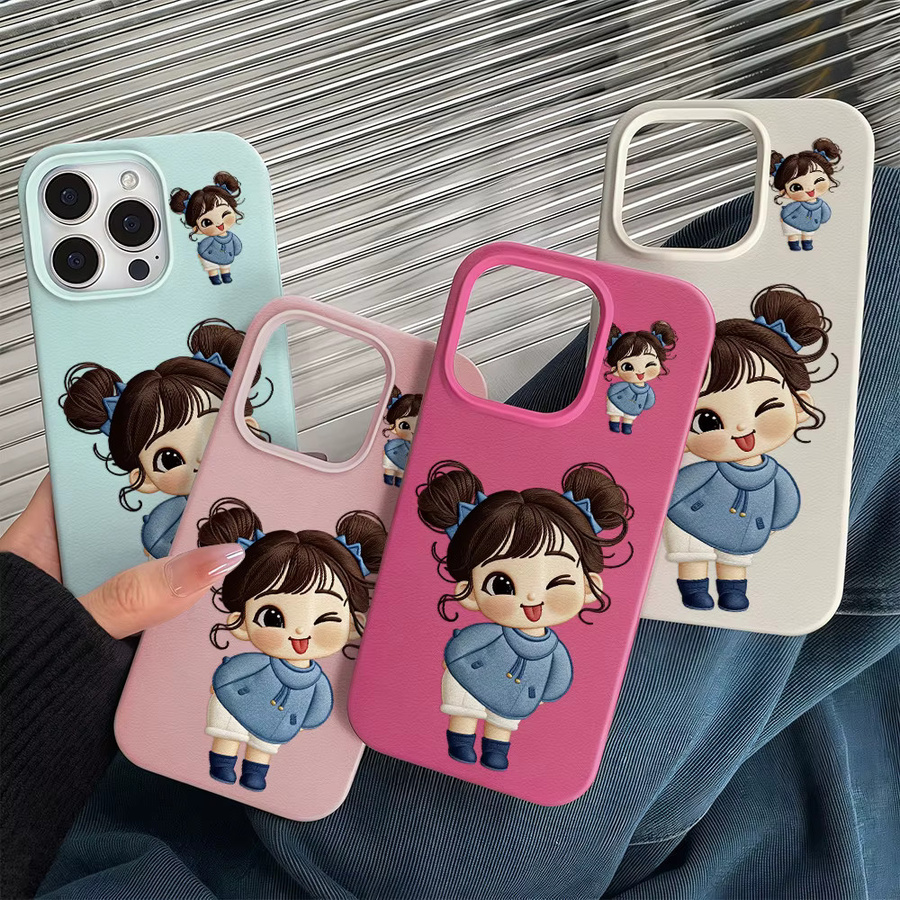 AKABEILA Handyhülle aus Leder und Silikon mit niedlichem Mädchen-Design für iPhone, stoßfest, Pink/Mehrfarbig - Bild 4