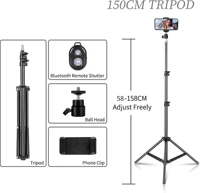 SH Selfie-Stativ aus Aluminium in Schwarz mit Handyhalterung, Clip und Bluetooth-Controller - Bild 1