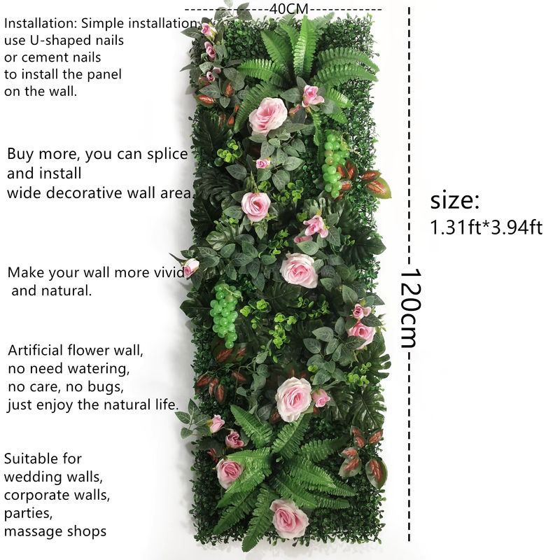 Linhongbin Künstliches Rosen-Wandpanel mit Strohmatte zur Wandmontage, Grün, B: 40 cm, H: 120 cm - Bild 2