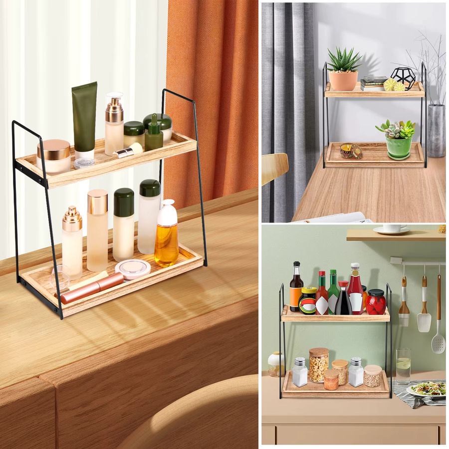 Willstar Bad Organizer Regal aus Holz, 2-stufiges Kosmetik Lagerregal in Braun, platzsparendes Standregal für die Arbeitsplatte - Bild 5