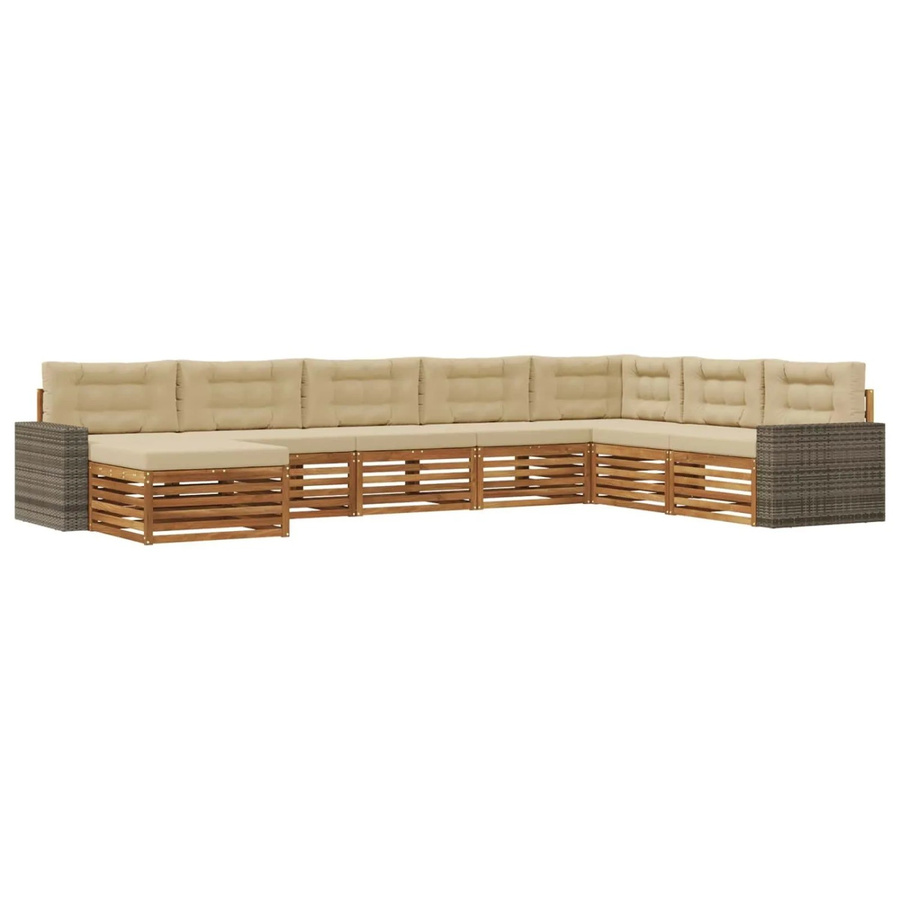 vidaXL Outdoor-Sofagarnitur in U-Form aus Akazienholz mit 8 Kissen in Natur und Beige - Bild 2