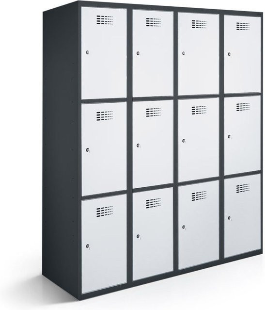 rotstahl Fächerschrank mit 12 Fächern in Anthrazitgrau und Hellgrau, B/T/H: 120 x 50 x 180 cm - Bild 1