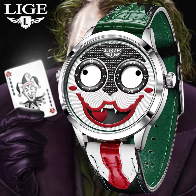 LIGE Armbanduhr, Quarz, Leder, Herren, Clown-Zifferblatt - Bild 2