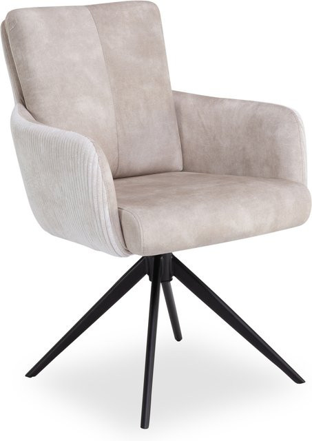 Armlehnstuhl HARPER DELEIMA in Creme und Beige aus Samt und Cord mit Metallgestell, B/T/H: 65,0 x 61,5 x 89,0 cm - Bild 1