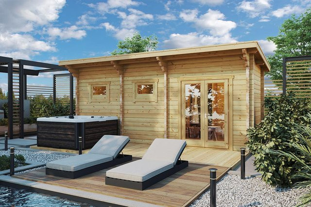 Finnisches Saunahaus Oliver 2 mit Terrasse und Vorraum als Gartensauna für den Außenbereich, B/T: 6 x 2 m - Bild 1