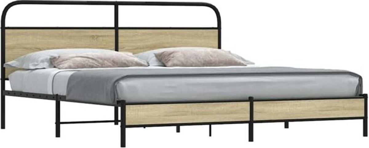 Metallbett Vidaxl in Sonoma-Eiche und Braun im Industrial-Stil, B/T/H: 183 x 213 cm - Bild 1