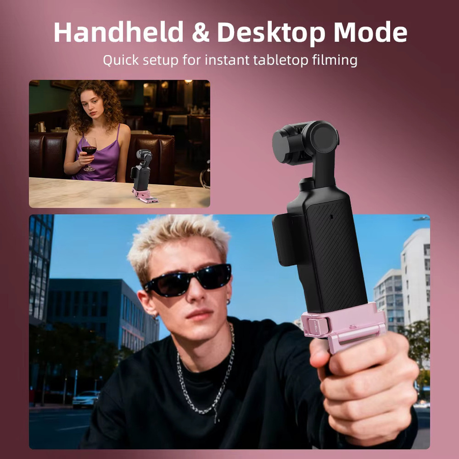 BRDRC Magnetische Erweiterungshalterung für DJI OSMO Pocket 4 in Pink, Metallkäfig mit verstellbarer Basis und Cold-Shoe-Adapter - Bild 4
