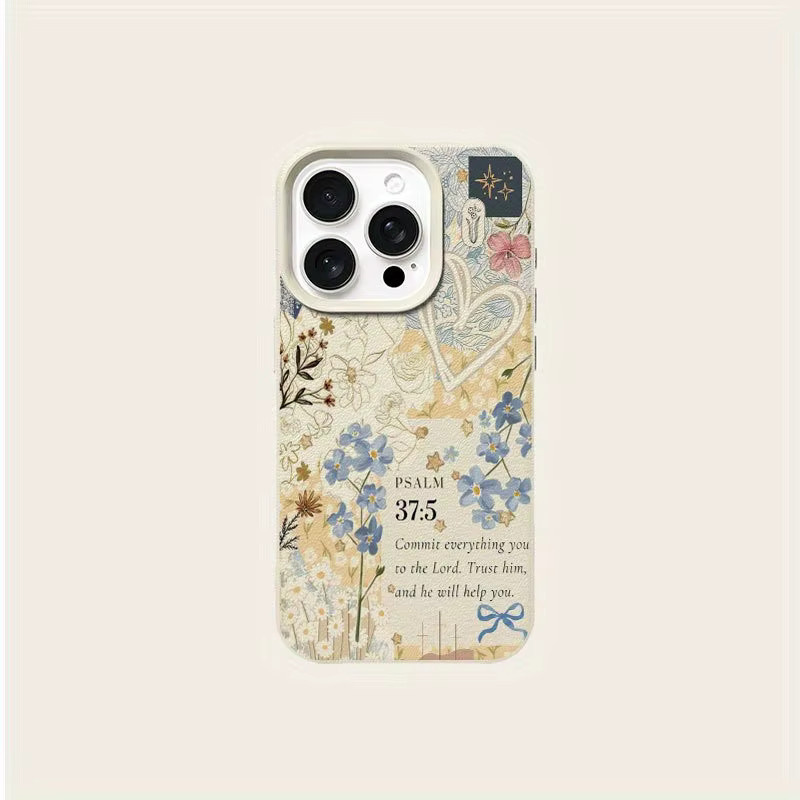 Anti-Drop Handyhülle mit floralem Puzzle-Litschi-Muster für Apple iPhone 17, 16, 15 Pro Max Plus in Beige und Multicolour - Bild 4