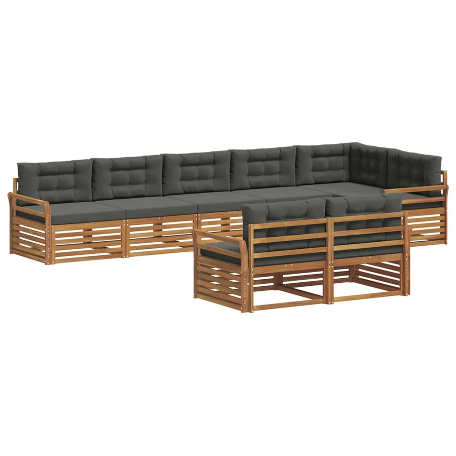 vidaXL Outdoor-Sofagarnitur 8-teilig aus Akazienholz mit Kissen in Anthrazit und Natur - Bild 2