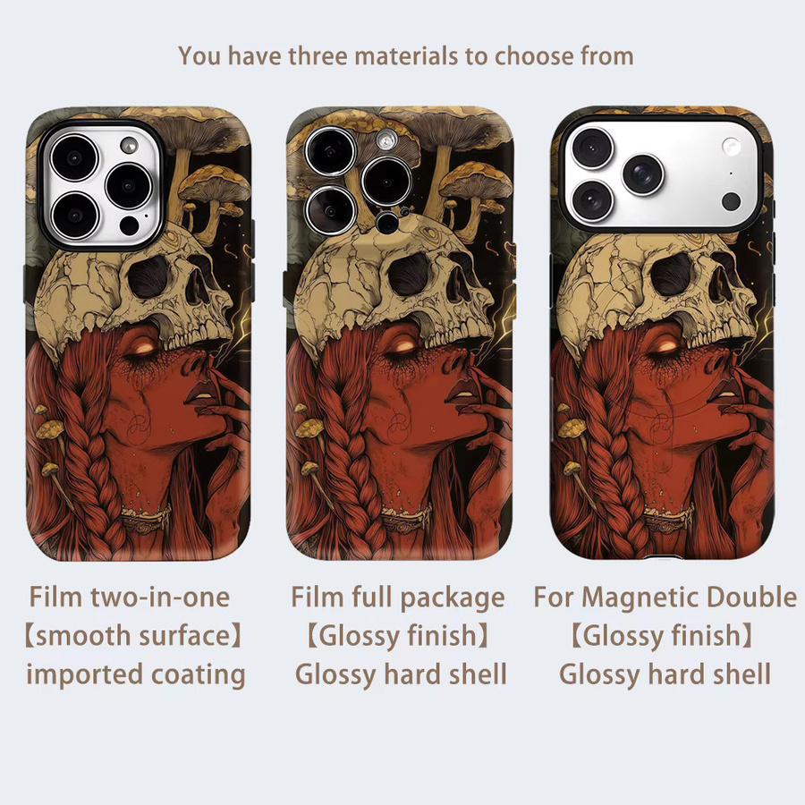 Robuste iPhone Handyhülle mit Totenkopf- und Pilz-Design für Apple iPhone 17 16 15 14 13 Pro Max Plus, magnetisch, Mehrschicht-Schutz, Multicolor - Bild 2