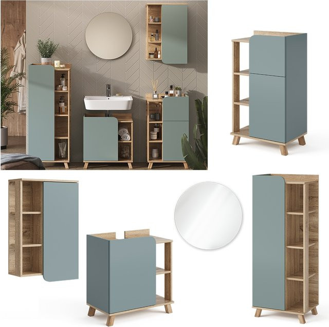 Vicco Badmöbel-Set Karen Modern in Sonoma mit Blau-Grau, 5 Teile - Bild 1