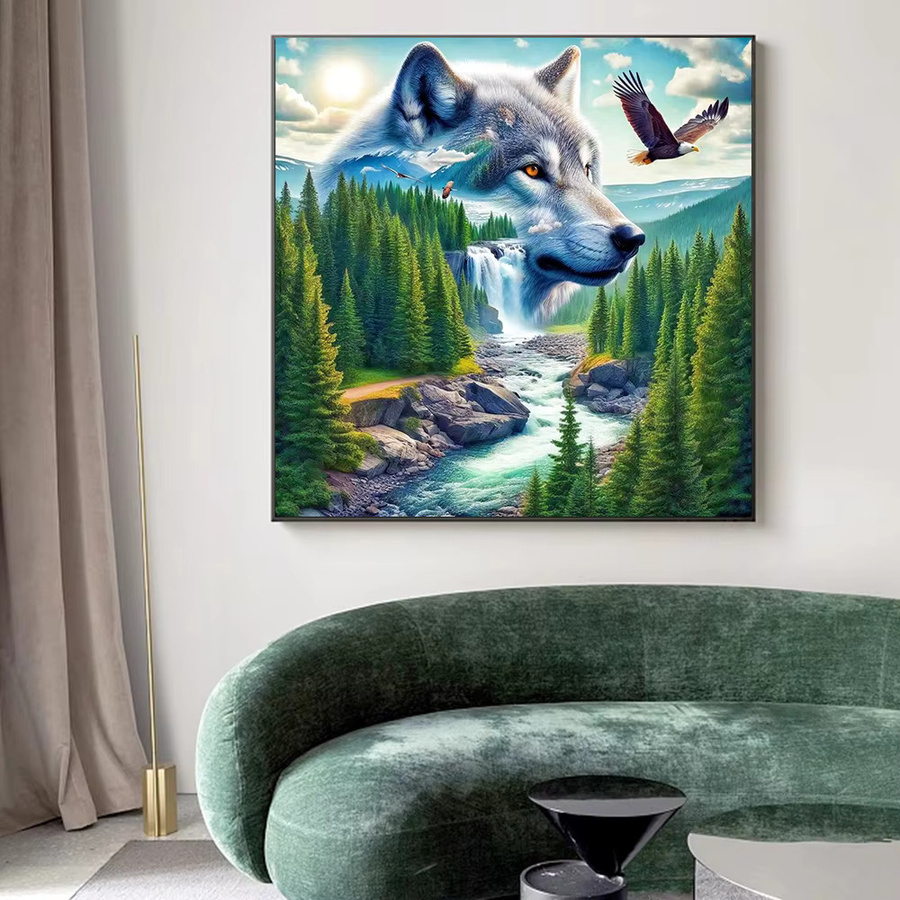 Huacan Diamond Painting Set Wolf im Wald als Mosaik-Tierlandschaft in Multicolor, B/H: 20 x 20 cm - Bild 3