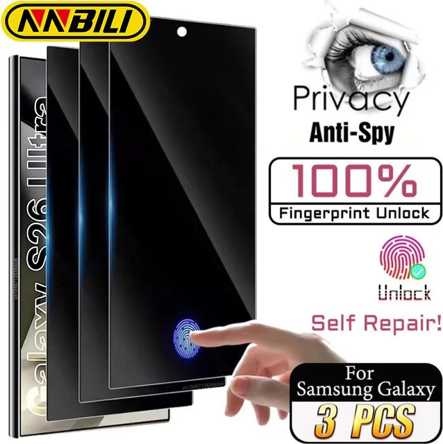 NNBILI 3-teiliges Sichtschutz-Displayschutzfolien-Set für Samsung Galaxy S26 Ultra S26 S25 S24 S23 S22 S20 Plus, selbstreparierend, Schwarz - Bild 1