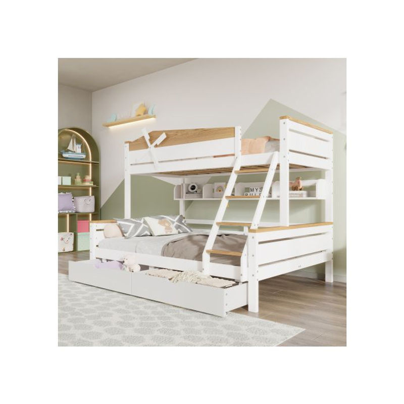MUVOE Etagenbett Windmühle für Kinder in Weiß und Natur aus Massivholz mit Hausrahmen und Schubladen - Bild 4