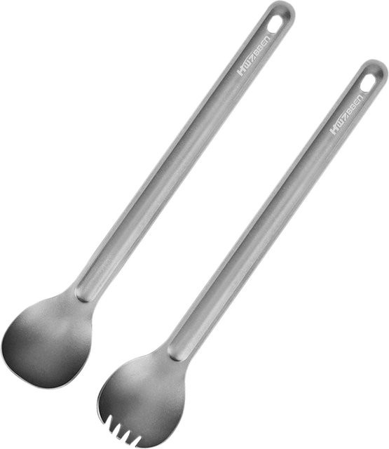 TOMTOP JMS 2-teiliges Ti-Besteckset aus Titan mit Löffel und Göffel in Silber Matt für Outdoor, Camping und Picknick - Bild 1