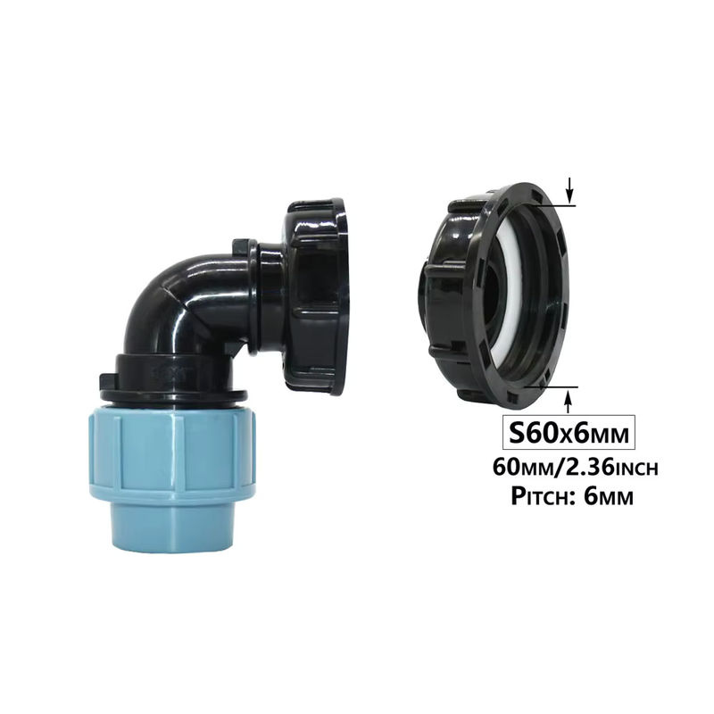 GHHWL IBC Tank Adapter S60 mit PE Rohrverbinder Winkel und T-Stück für die Bewässerung, Kunststoff, s60 x 20mm 25mm 32mm - Bild 3