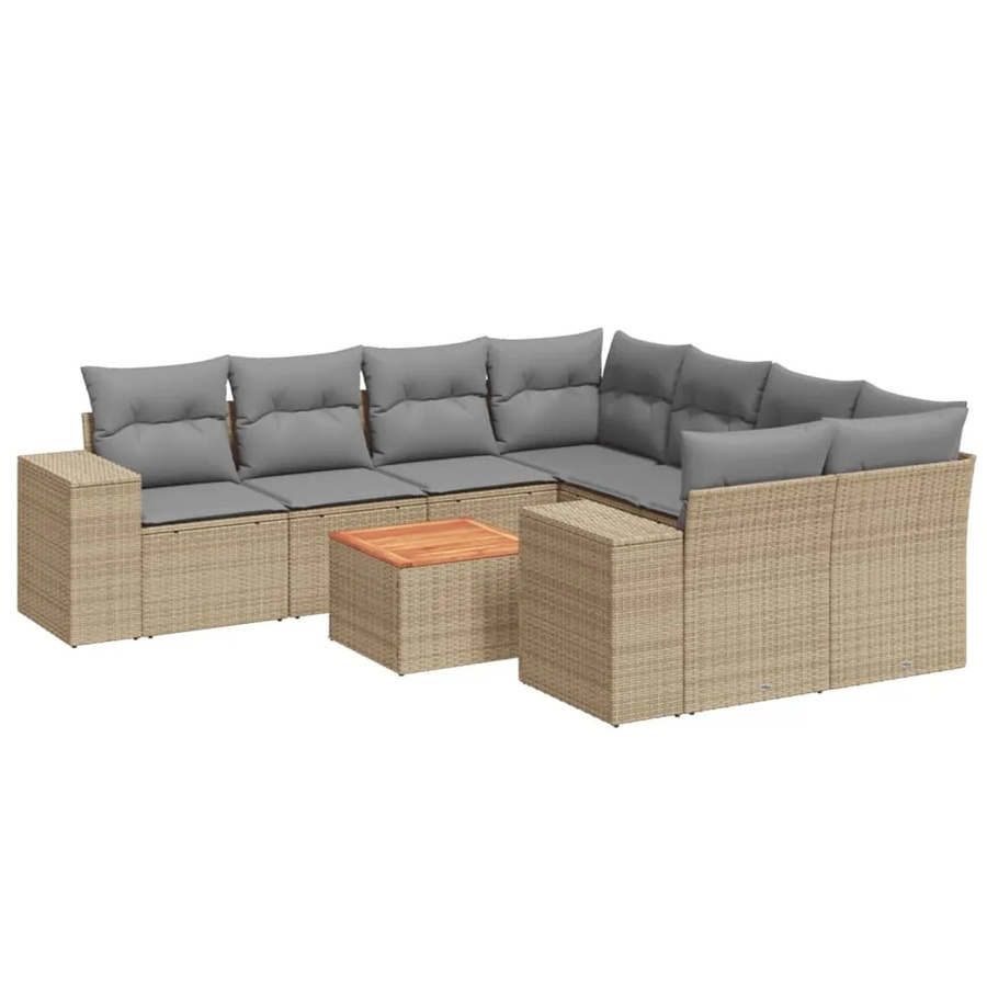 vidaXL 9-tlg. Garten-Sofagarnitur in L-Form aus Poly-Rattan mit Kissen in Beige-Grau - Bild 2