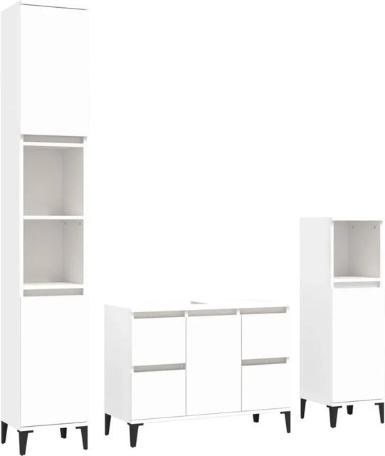 vidaXL 3-tlg. Badmöbel-Set Modell 18 in Weiß aus Holzwerkstoff mit Waschbeckenunterschrank und zwei Standschränken - Bild 1
