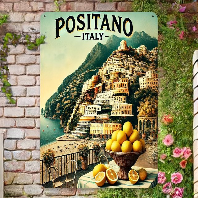 MINISO Metallschild Positano Italien Zitronen Wandkunst Mediterran Multicolour B: 30,0 cm, H: 20,0 cm, T: 20,0 cm - Bild 1
