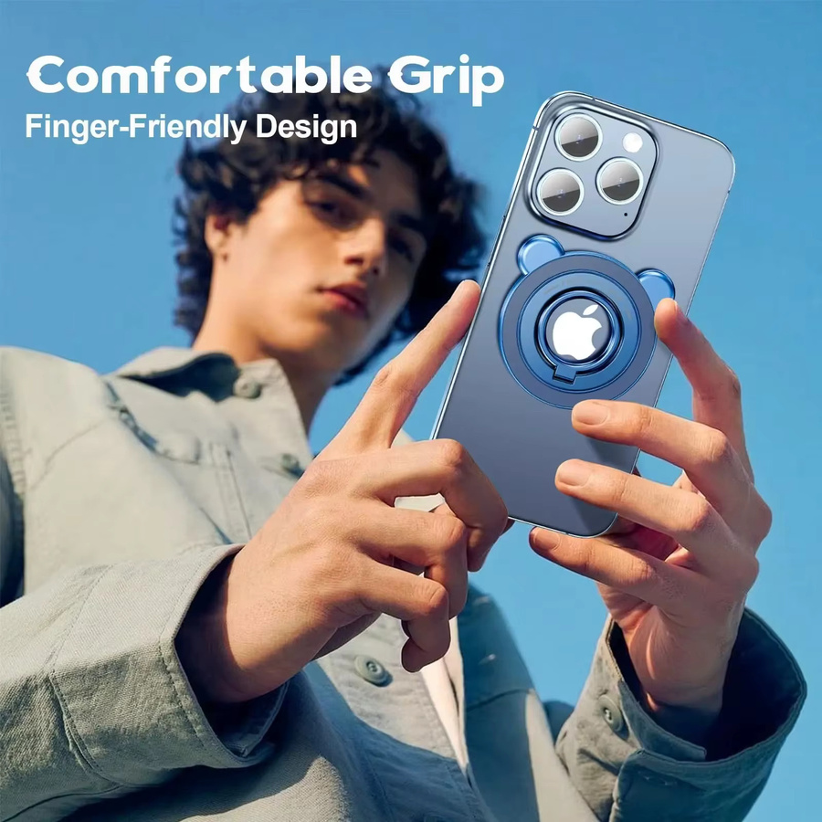 Eary Magnetischer Handyhalter Ständer mit 360 Grad Drehung und Flip-Fingerring für iPhone 17 16 15 in Schwarz oder Blau - Bild 3