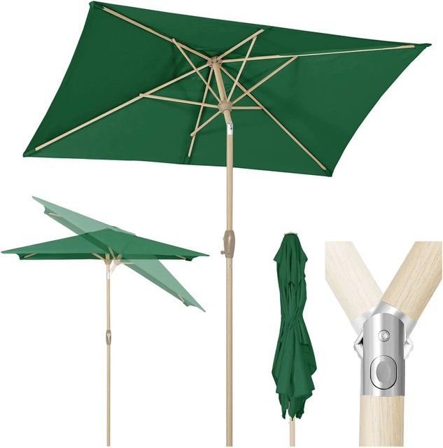 Sekey Aluminium Sonnenschirm Rechteckig in Grün mit Holzoptik und UPF50+ Sonnenschutz, B: 210 cm, T: 140 cm - Bild 1