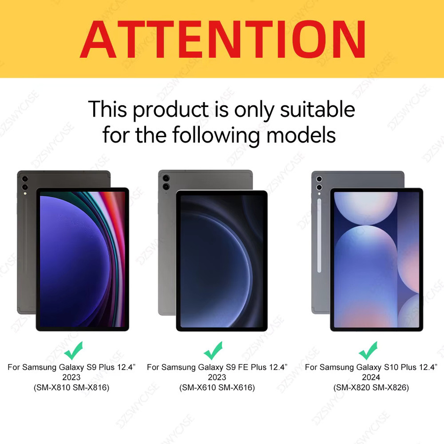 DZSWYCASE Schutzhülle für Samsung Galaxy Tab S10 Plus, S9 Plus und S9 FE 12,4 Zoll mit Stifthalter und Auto-Sleep/Wake-Funktion, dreifach faltbare Standhülle, Schwarz oder Blau - Bild 2