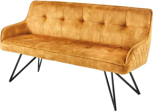 Sitzbank EUPHORIA von riess-ambiente in Senfgelb, Samt mit Ziersteppung, Retrostil und Armlehnen, Breite: 160 cm - Bild 1