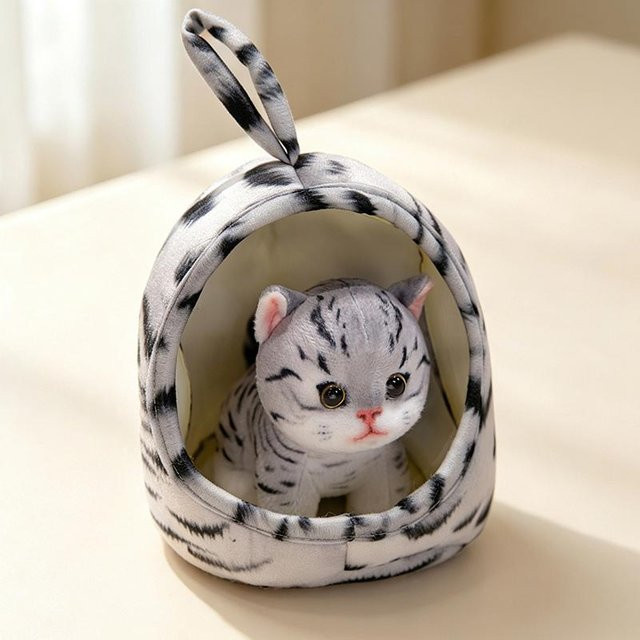 Yiran toy Kawaii Katzen-Stofftier mit Katzenhaus, Plüsch / Textil, 15cm - Bild 1