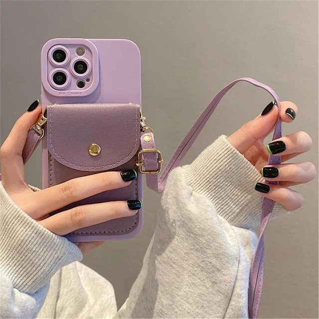 Luxus Leder Handyhülle mit Lanyard und Geldbörse als Crossbody-Tasche für Apple iPhone, Farbe: Purple - Bild 1