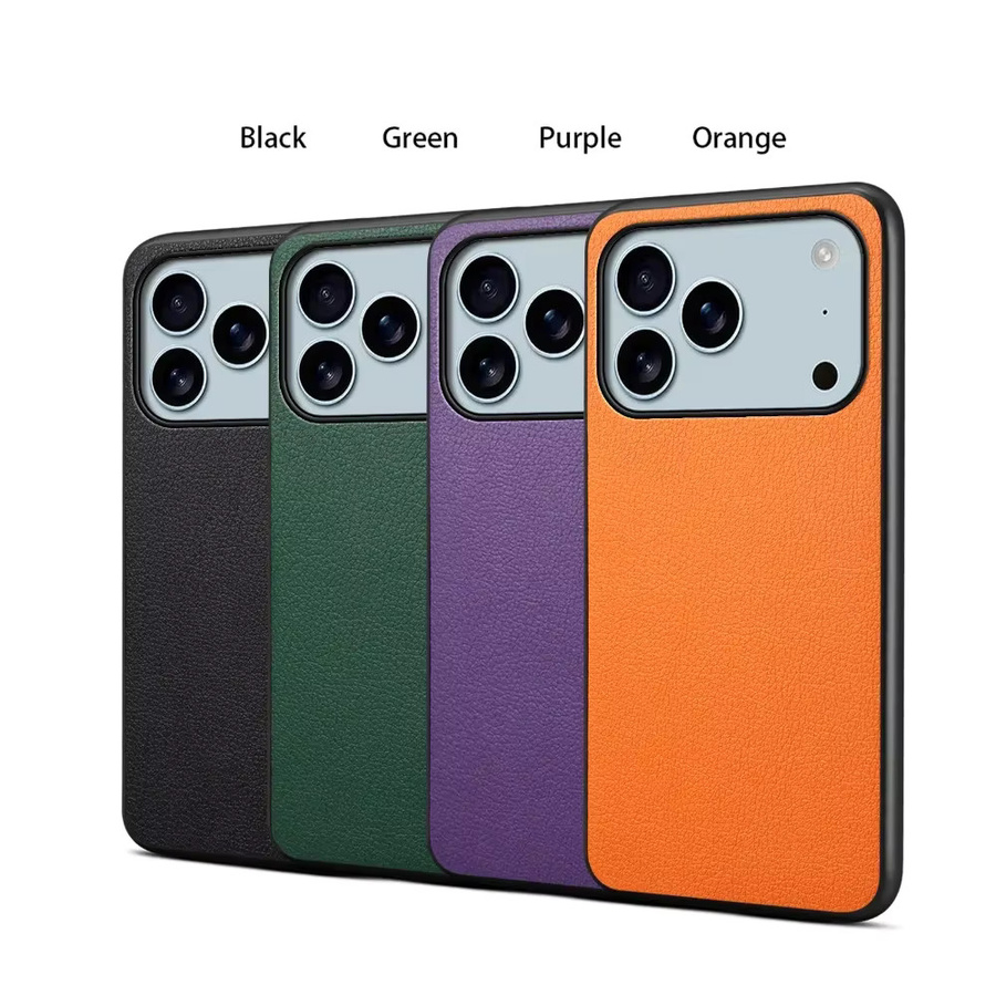 Slim Schutzhülle mit Litschi-Ledertextur für Apple iPhone 17 Air 16E 15 14 Plus 13 12 11 Pro Max in Lila und Orange - Bild 2