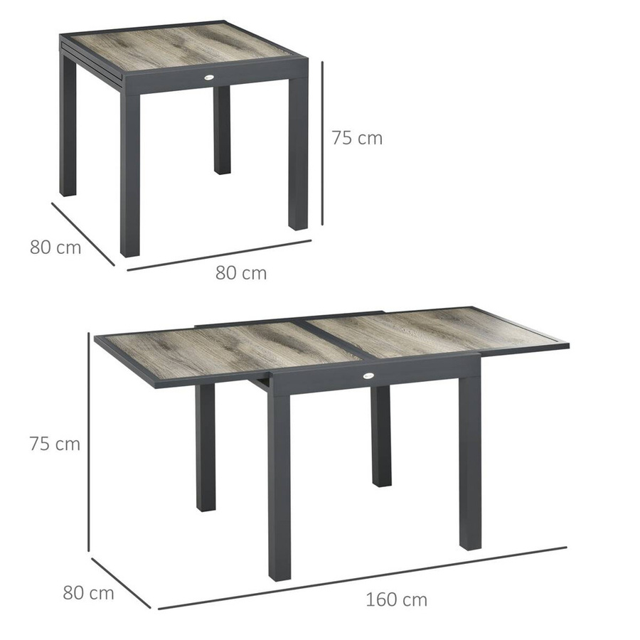 Outsunny Gartentisch aus Aluminium und Kunststoff mit ausziehbarer Tischplatte, Beige/Grau, B/T/H: 160 x 80 x 75 cm - Bild 3