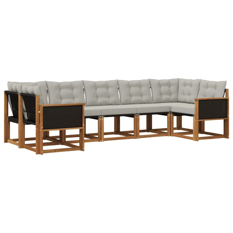 vidaXL Outdoor-Sofagarnitur in L-Form aus Massivholz Akazie mit Textilene Stoff und Kissen, Hellgrau/Natur - Bild 2