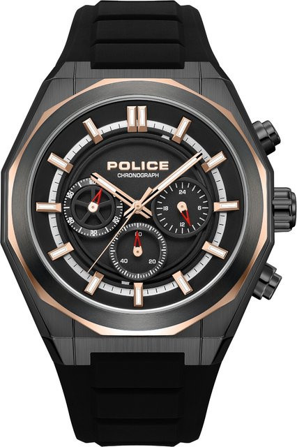 Police Chronograph Herrenuhr, Quarz, Edelstahl, 46 mm, Schwarz, 5 ATM - Bild 1