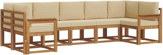 vidaXL Outdoor-Sofagarnitur 7-teilig aus Akazienholz in Natur mit beigen Kissen in L-Form - Bild 1