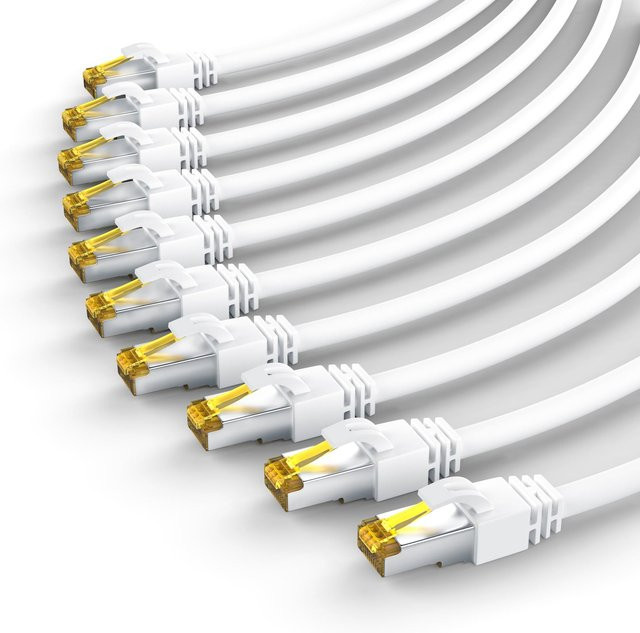 Primewire 10er Pack LAN-Kabel CAT.7 mit RJ-45 Stecker, S/FTP Gigabit Ethernet Patchkabel, Weiß, Länge: 0,5 m - Bild 1