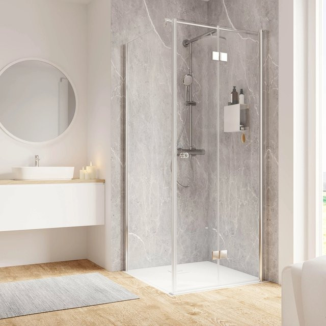 Schulte ExpressPlus Garant 2.0 Duschkabine als Eckeinstieg mit Drehfalttür und Seitenwand in Silber, B: 90 cm, H: 200 cm, T: 90 cm - Bild 1