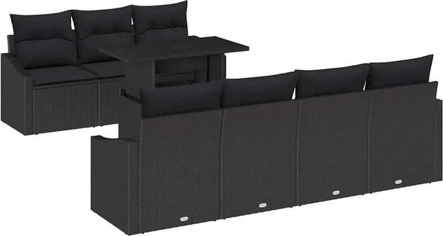 vidaXL 8-teiliges Garten-Sofa-Set aus Poly Rattan in Schwarz mit Kissen und Tisch - Bild 1