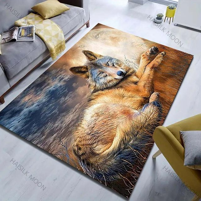 UQIDEHOME Vintage Art Wolf Teppich, Mehrfarbig, B: 70 cm, T: 100 cm - Bild 1