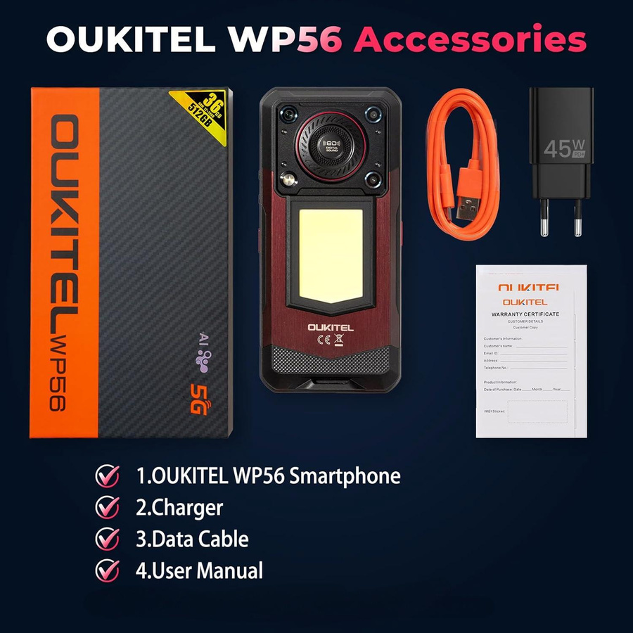 OUKITEL WP56 5G Smartphone mit 256 GB Speicher, 16000 mAh Akku, 6.8 Zoll Display und 108 MP Kamera in Schwarz mit Android 15 - Bild 3