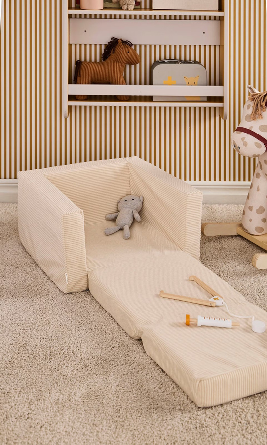 Kids Concept Ausklappbarer Sessel für Kinder in Weiss und Beige mit Cord-Bezug - Bild 2