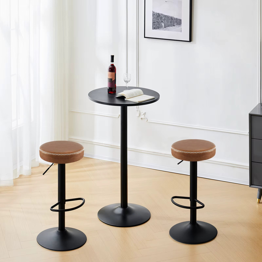 Eugad 2er Set Kunstleder Barhocker Anthrazit Höhenverstellbar mit Fußstütze und Drehsitz im Vintage-Design - Bild 2