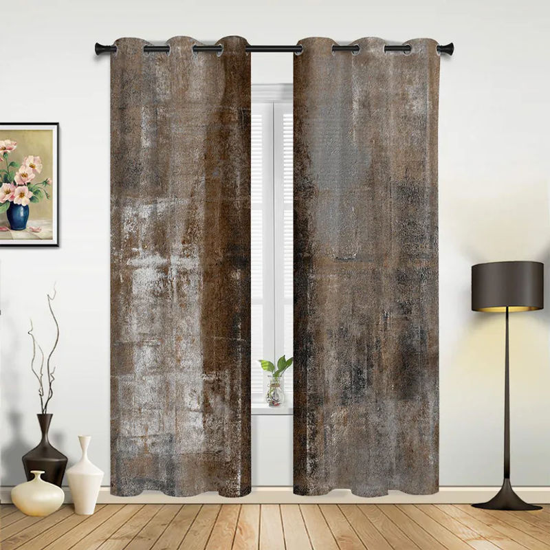 Binchi Outdoor Equipment Raffgardine im Vintage Country Style mit abstraktem Ölgemälde-Motiv, halbtransparent, Farbe: Braun, B: 135 cm, H: 245 cm - Bild 3