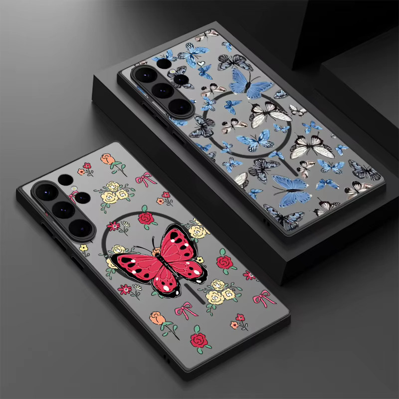 Magnetische Handyhülle von YISHANGOU mit Blumen- und Schmetterlingsdesign für Samsung Galaxy S25 Edge S24 S23 S22 Ultra S24 Plus S21 S20 FE aus TPU und PC, Multicolour - Bild 1