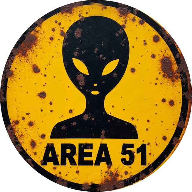 CIFBUY Area 51 Alien Retro Metallschild, Vintage UFO Außerirdische Dekoration, Gelb/Schwarz, Durchmesser: 20 cm - Bild 1