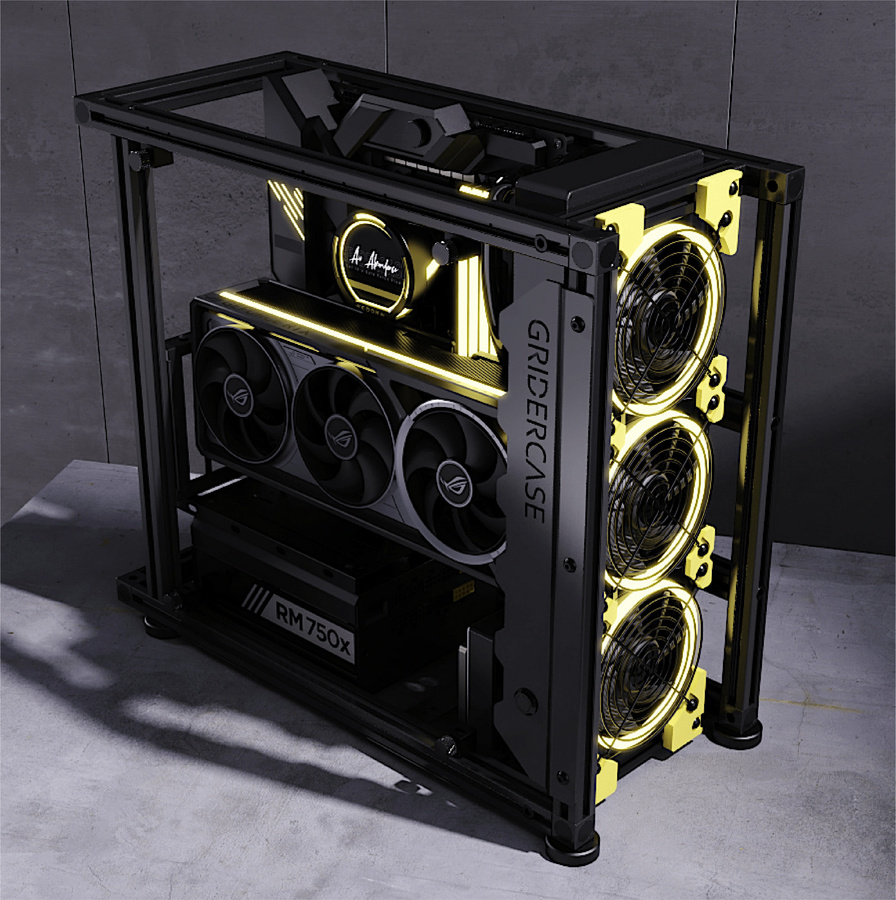 Beta V2.0 Open-Air PC-Gehäuse mit Aluminiumrahmen in Schwarz, unterstützt ATX, E-ATX, MATX und ITX sowie 360mm Radiator und vertikale GPU-Montage - Bild 5