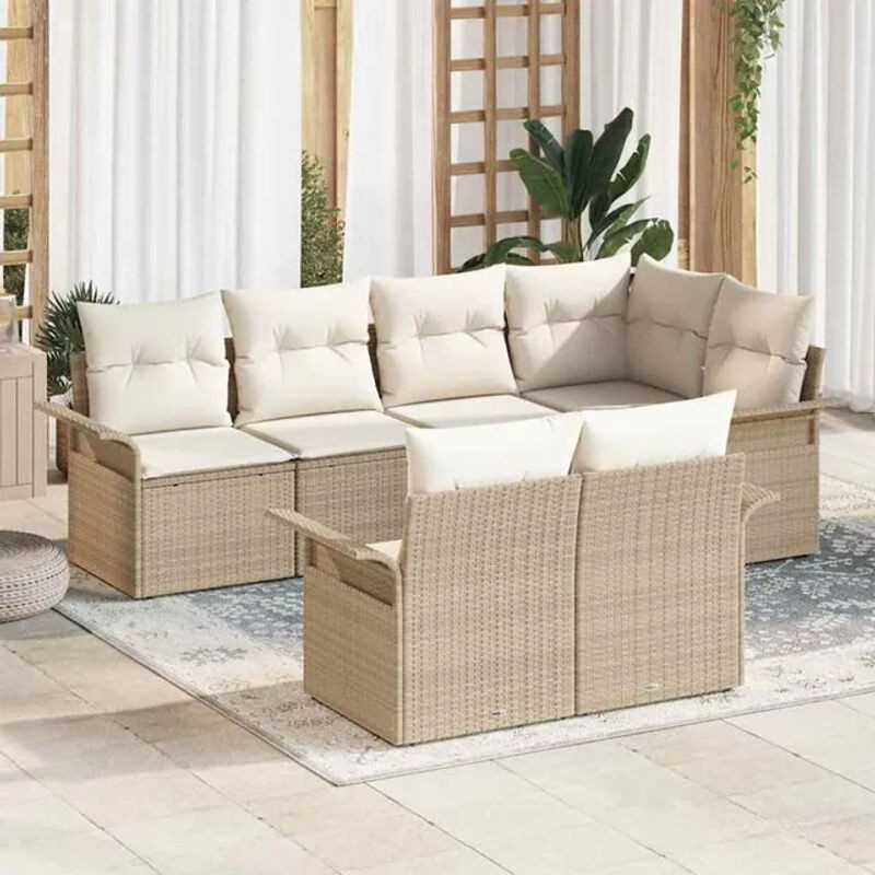 vidaXL Garten-Sofa-Set aus Poly-Rattan mit 7-teiligem Zubehör und integriertem Stauraum in Beige - Bild 1