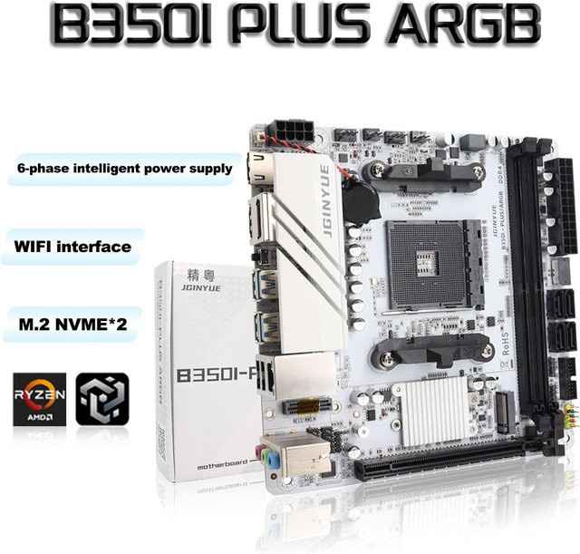 JGINYUE B350I-PLUS Mini-ITX AM4 DDR4 Motherboard für AMD Desktop Gaming mit ARGB und NVMe Support - Bild 1