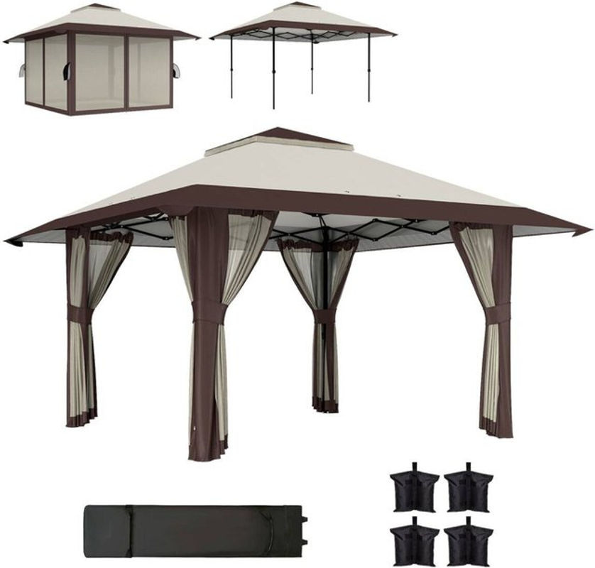 Outsunny Faltpavillon Beige mit Netzwänden und UV-Schutz 50+, B/H/L: 400 x 281 x 400 cm - Bild 3
